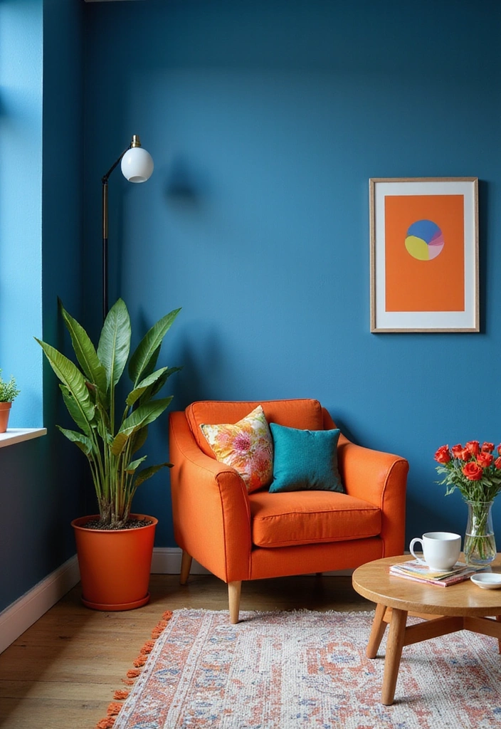 21 Blue and Orange Living Room Ideas - 15. Color Blocked Accents