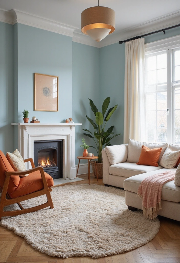 21 Blue and Orange Living Room Ideas - 20. Serene Retreat