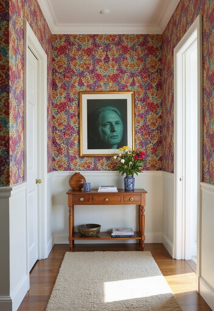 30 Genius Small Entrance Hall Ideas That'll Transform Your Entryway! - 3. Bold Wallpaper for Instant Drama
