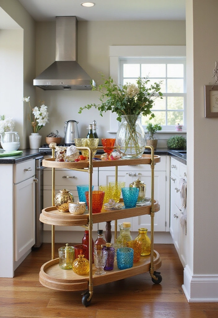 20 Best Lake House Kitchen Ideas That'll Make You Want to Move In! - 14. Unique Bar Cart