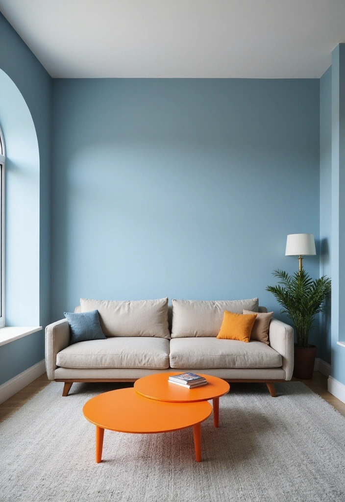 21 Blue and Orange Living Room Ideas - 19. Contemporary Fusion