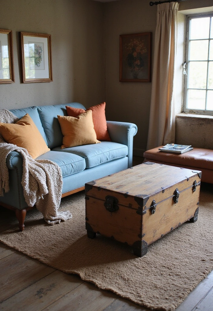 21 Blue and Orange Living Room Ideas - 3. Rustic Charm