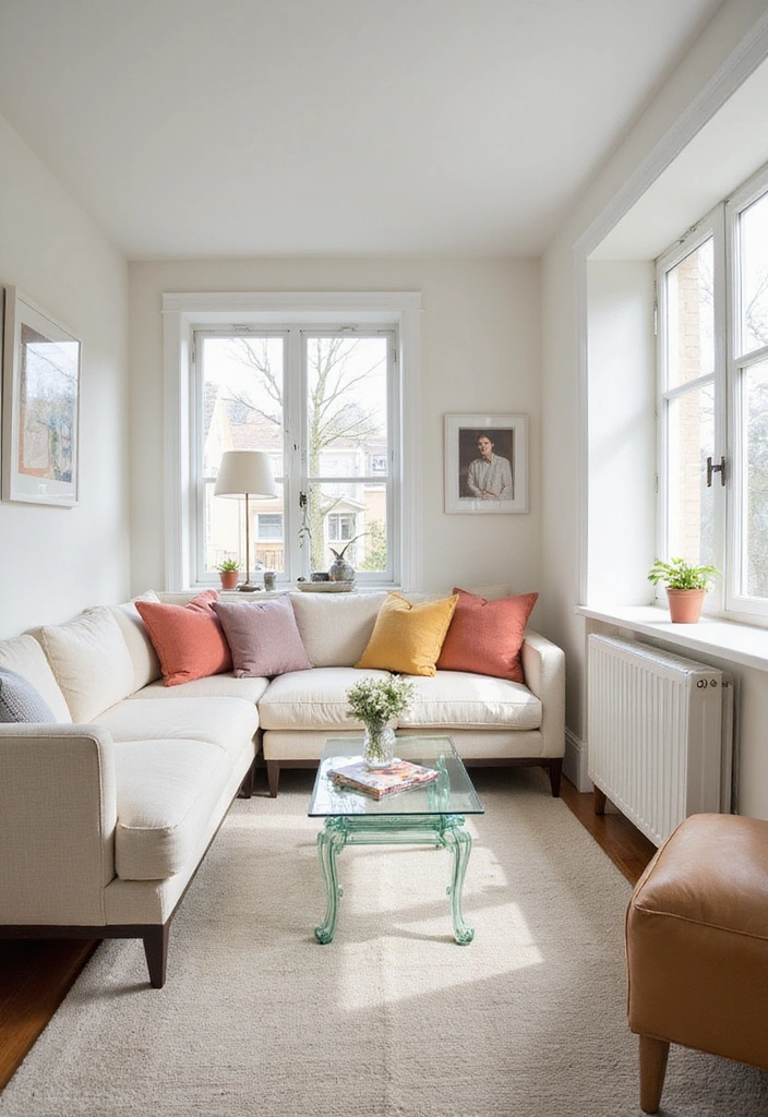 20 Amazing Narrow Living Room Ideas That'll Make You Rethink Your Space! - 3. Light and Bright Color Palette