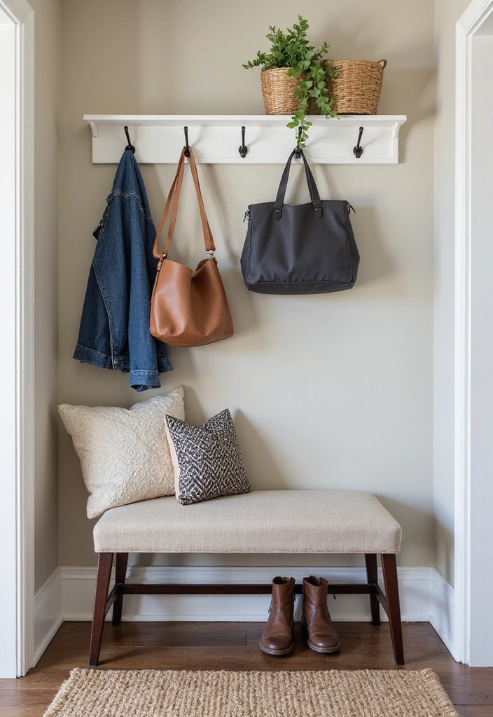 30 Genius Small Entrance Hall Ideas That'll Transform Your Entryway! - 12. Small Bench with Hooks