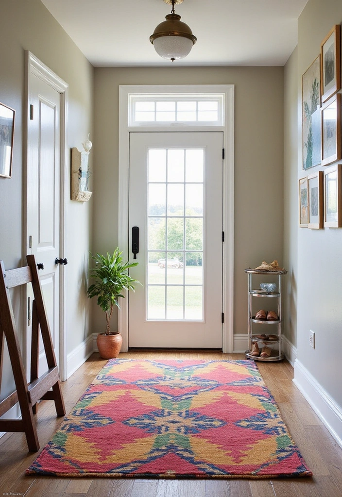 30 Genius Small Entrance Hall Ideas That'll Transform Your Entryway! - 7. Colorful Rugs to Define Space