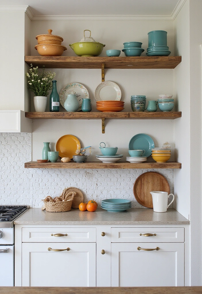 20 Best Lake House Kitchen Ideas That'll Make You Want to Move In! - 3. Open Shelving with Decorative Dishware