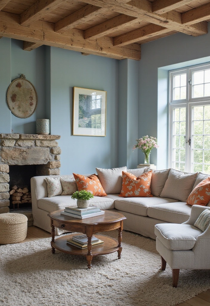 21 Blue and Orange Living Room Ideas - 12. Cozy Cottage