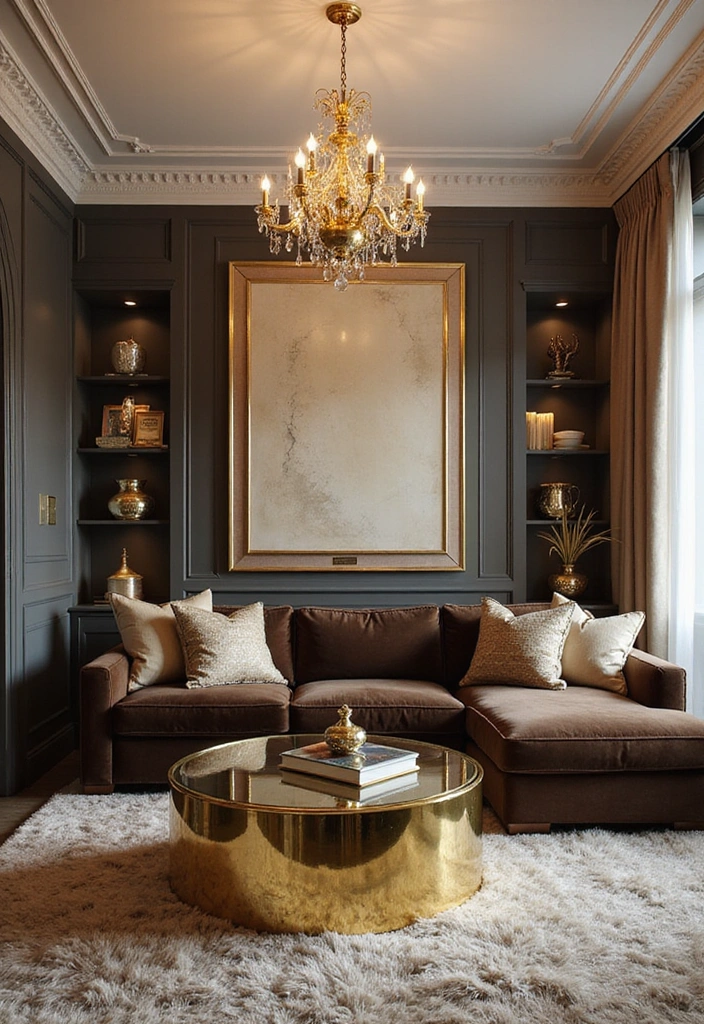 21 Baddie Living Room Ideas That'll Make You Want to Redecorate ASAP! - 1. Glamorous Metallic Accents