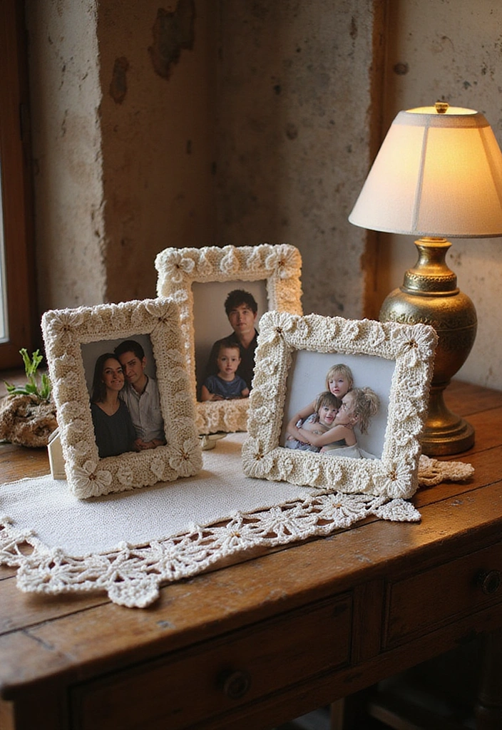 21 Best Crochet Room Decor Ideas - 4. Crochet Picture Frames
