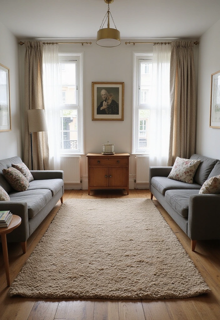 20 Amazing Narrow Living Room Ideas That'll Make You Rethink Your Space! - 13. Textured Area Rugs
