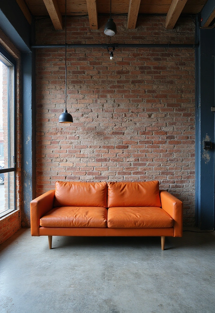 21 Blue and Orange Living Room Ideas - 9. Industrial Edge
