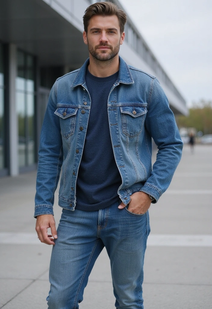 21 Denim Jackets for Men in 2025 That Are Making a Comeback! - 19. Monochromatic Denim Looks