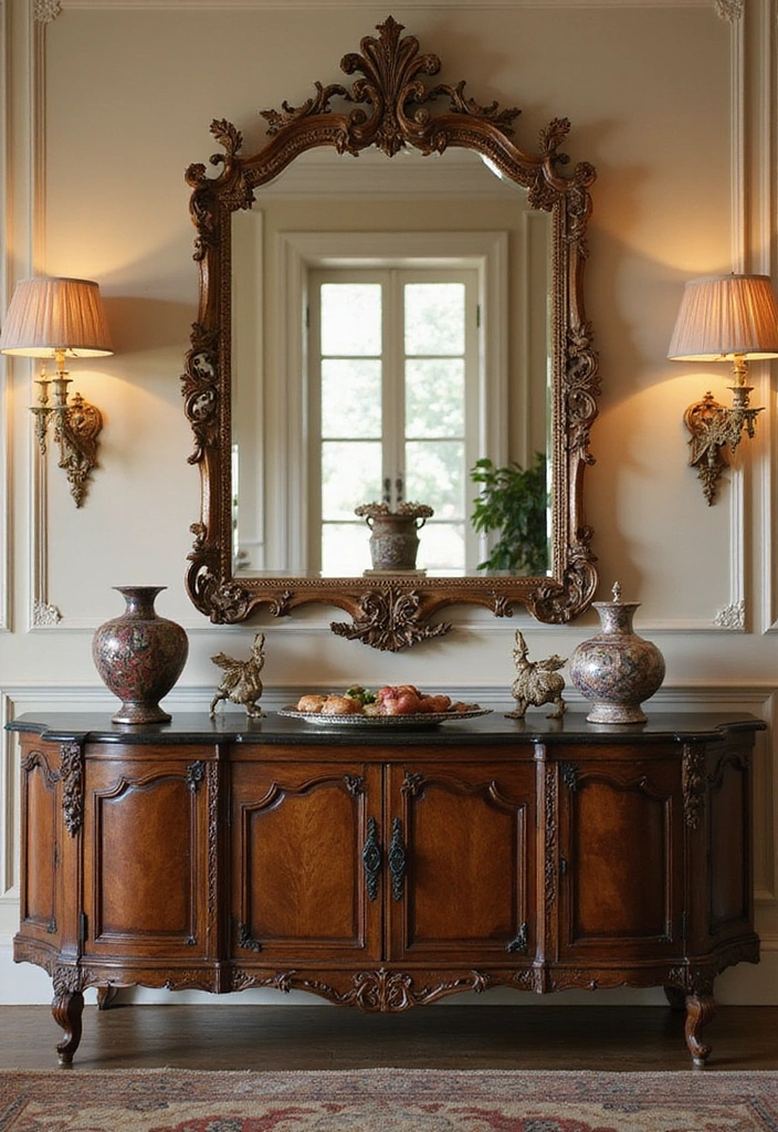 20 Luxury Dining Room Decor with Mirror - 10. Vintage Mirrors