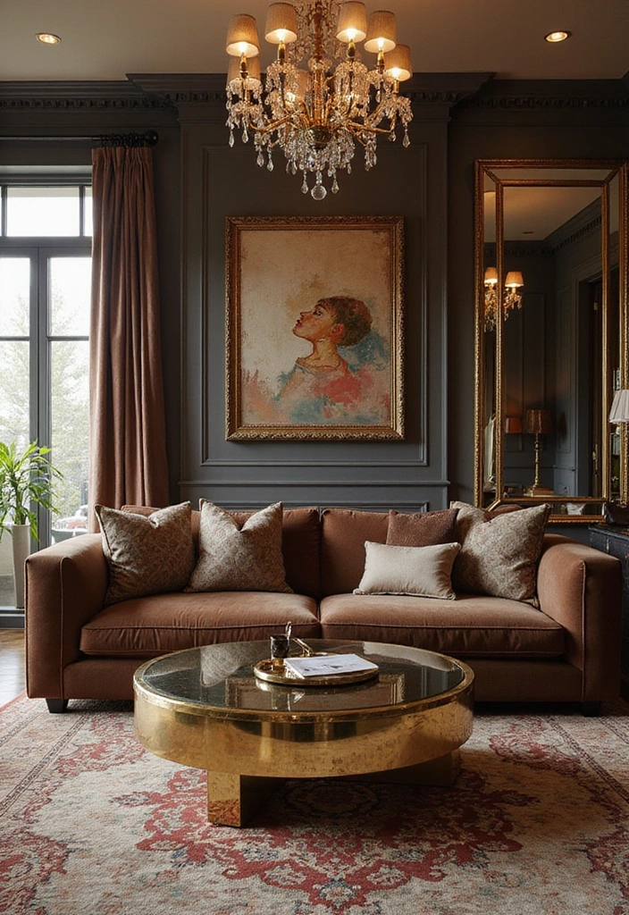 21 Brown Sofa Living Room Ideas That'll Make You Say 'Wow!' - 6. Contemporary Glam