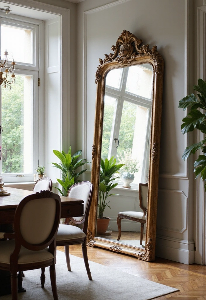 20 Luxury Dining Room Decor with Mirror - 3. Full-Length Mirror Accents