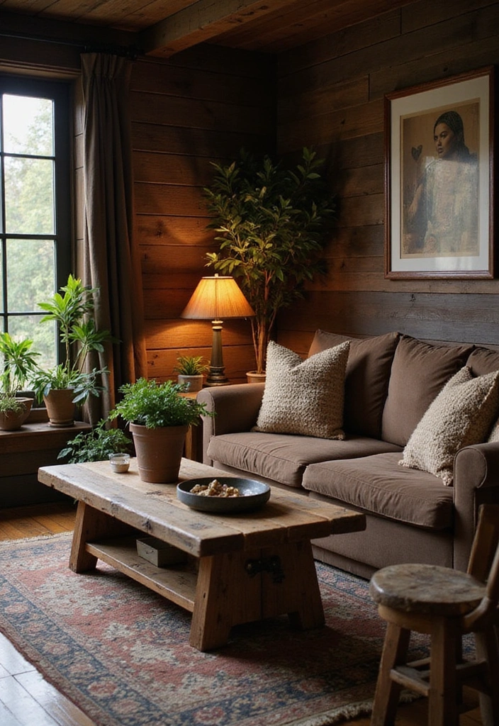 21 Dark Living Room Ideas That'll Make You Want to Curl Up with a Book! - 4. Rustic Charm