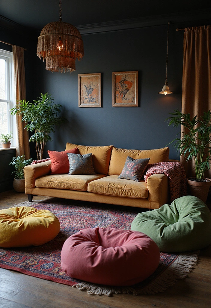21 Dark Boho Living Room Ideas That Create a Cozy Ambiance! - 18. Comfortable Seating