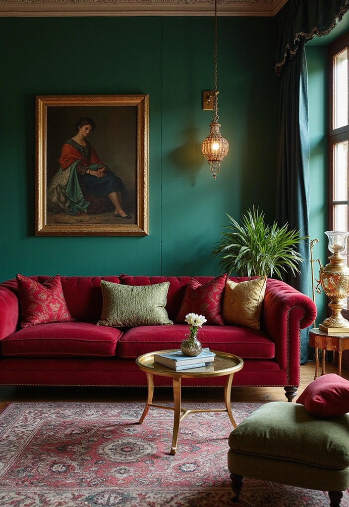 21 Dark Living Room Ideas That'll Make You Want to Curl Up with a Book! - 5. Jewel Tones