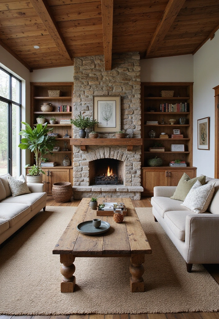 21 Farmhouse Style Living Room Ideas That Will Transform Your Space! - 2. Rustic Wooden Accents