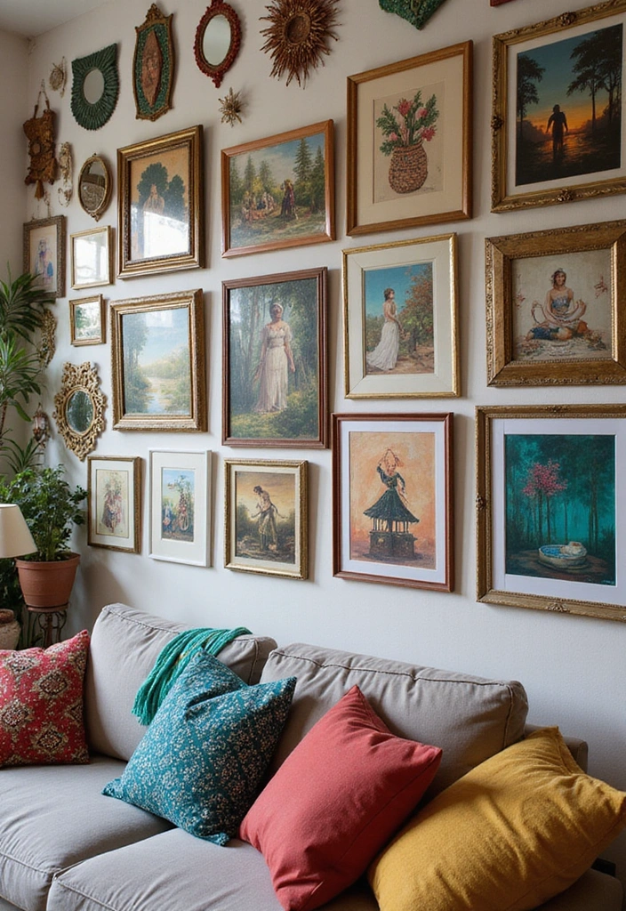 21 Bohemian Living Room Ideas That'll Transform Your Space into a Cozy Oasis! - 3. Unique Artwork Display