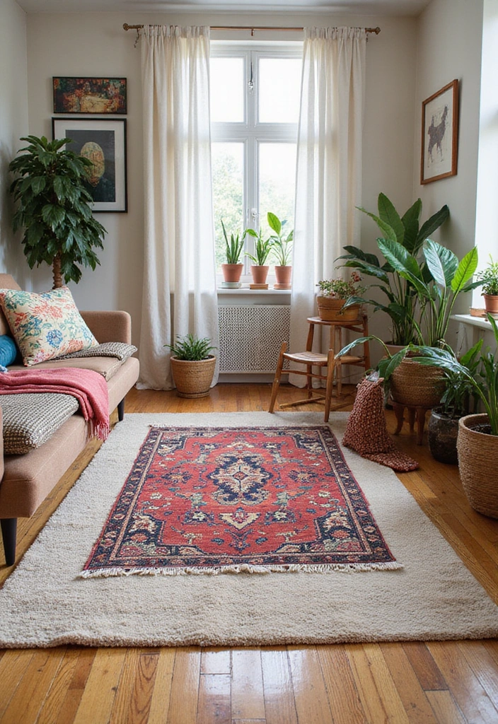 21 Bohemian Living Room Ideas That'll Transform Your Space into a Cozy Oasis! - 9. Layered Rugs