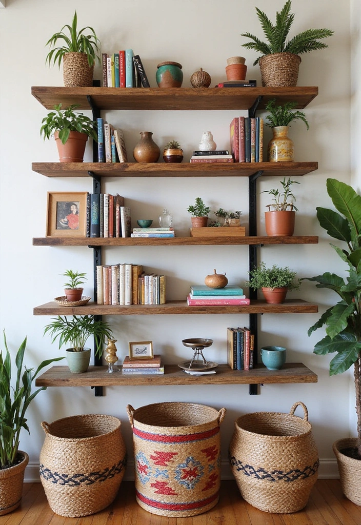 21 Bohemian Living Room Ideas That'll Transform Your Space into a Cozy Oasis! - 13. Open Shelving