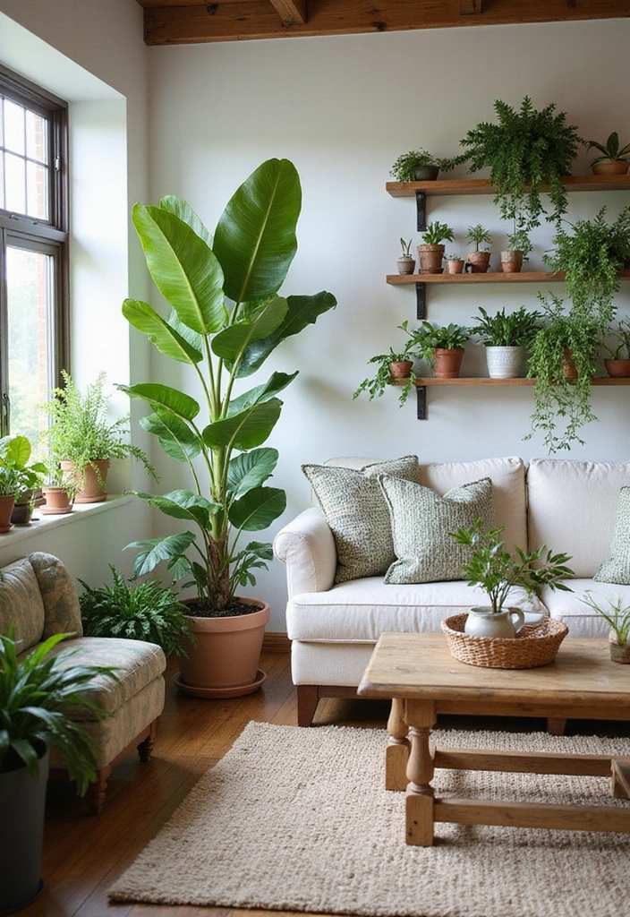 21 Farmhouse Style Living Room Ideas That Will Transform Your Space! - 6. Indoor Plants and Greenery