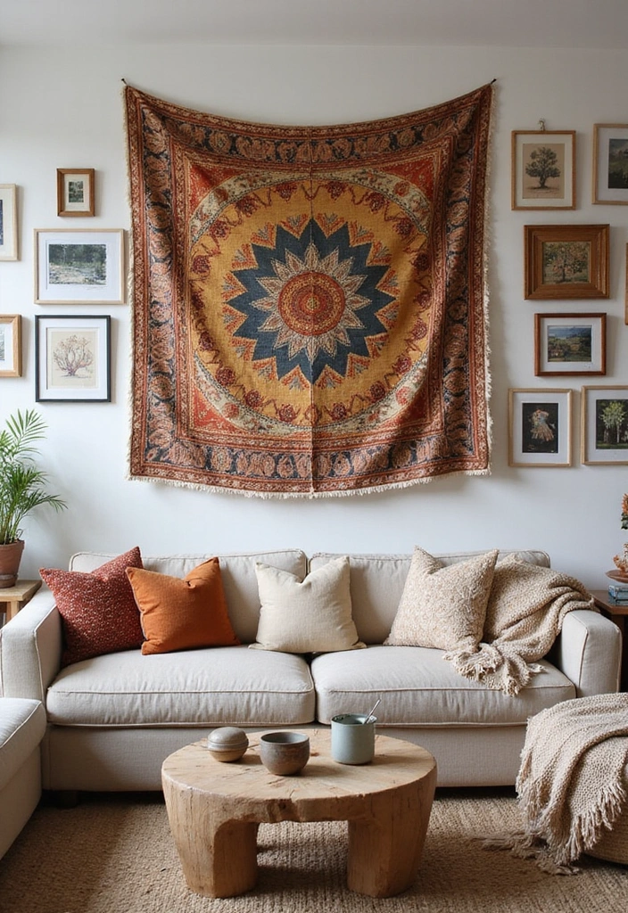 21 Moody Boho Living Room Ideas That'll Transform Your Space Into a Cozy Oasis! - 4. Bohemian Wall Art