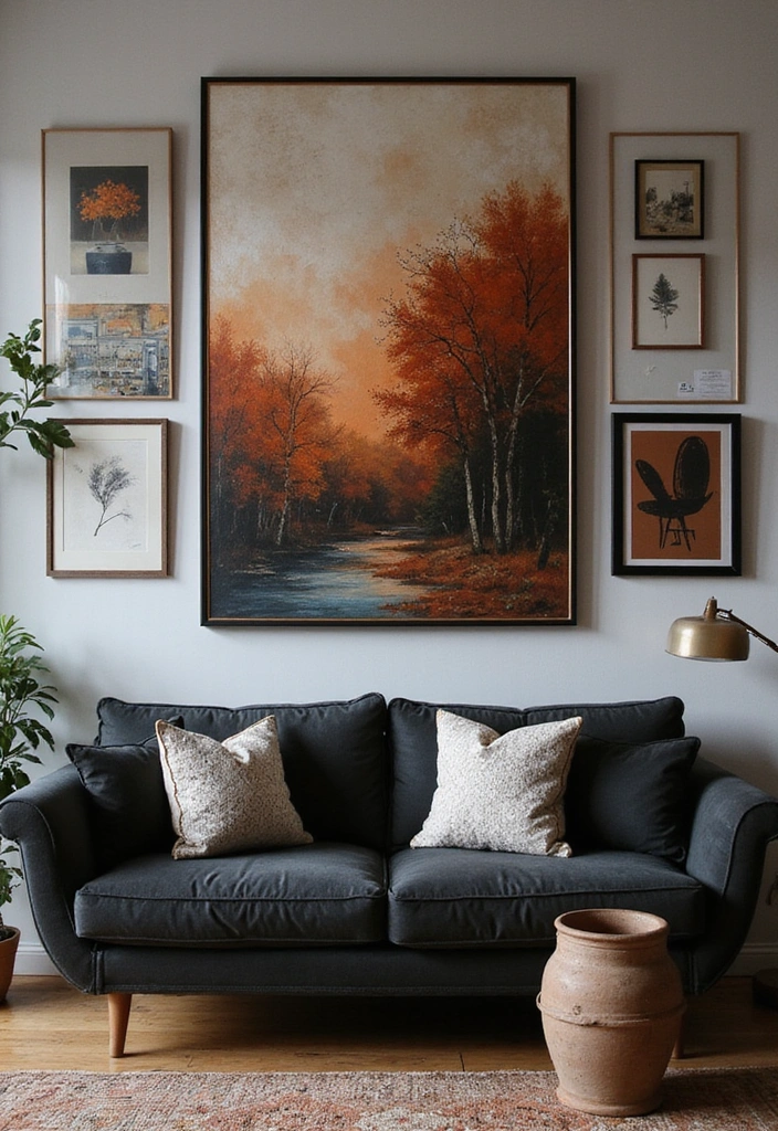 21 Black And Rust Living Room Ideas That Will Transform Your Space! - 10. Black and Rust Artwork
