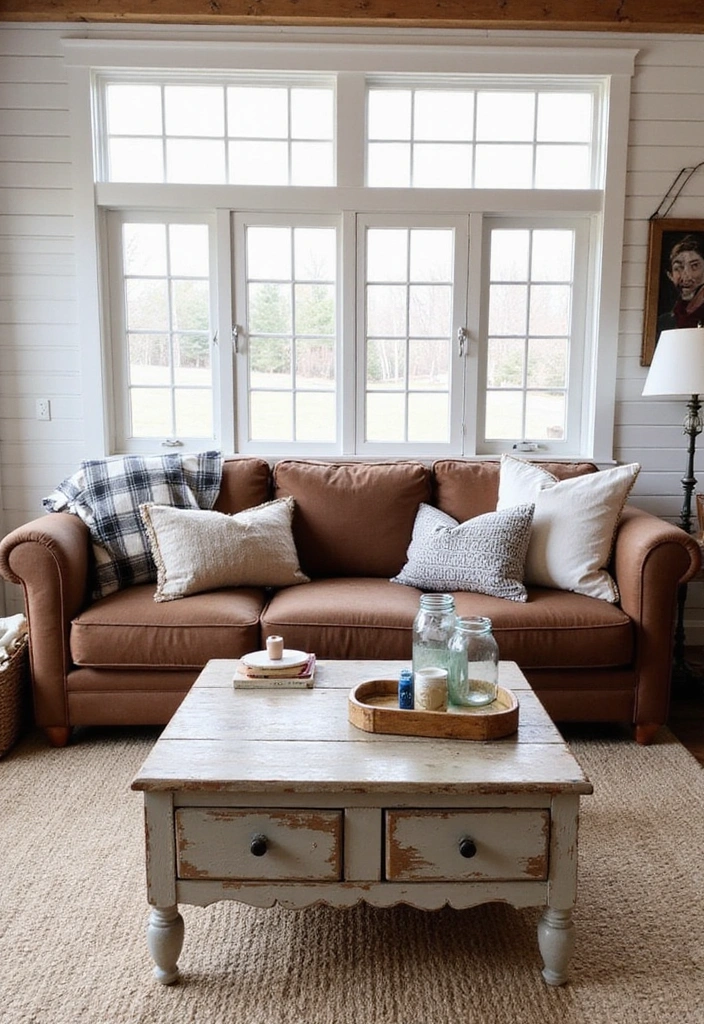 21 Brown Sofa Living Room Ideas That'll Make You Say 'Wow!' - 7. Farmhouse Cozy