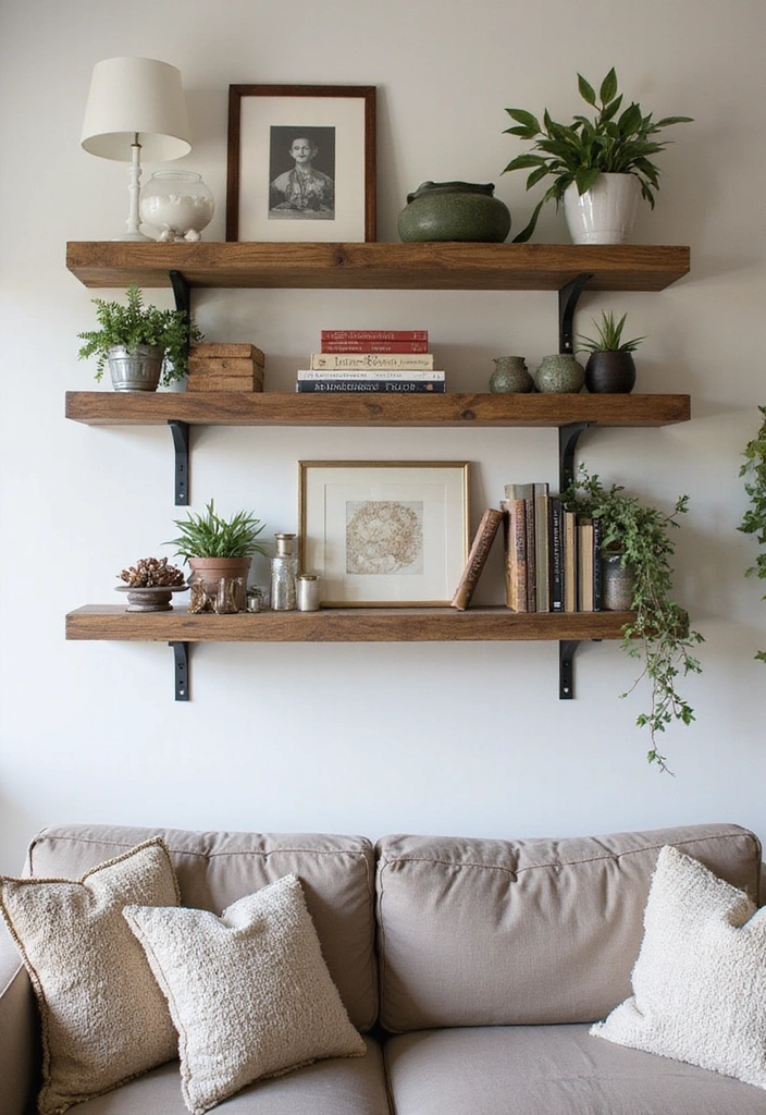 21 Farmhouse Style Living Room Ideas That Will Transform Your Space! - 9. Open Shelving Displays