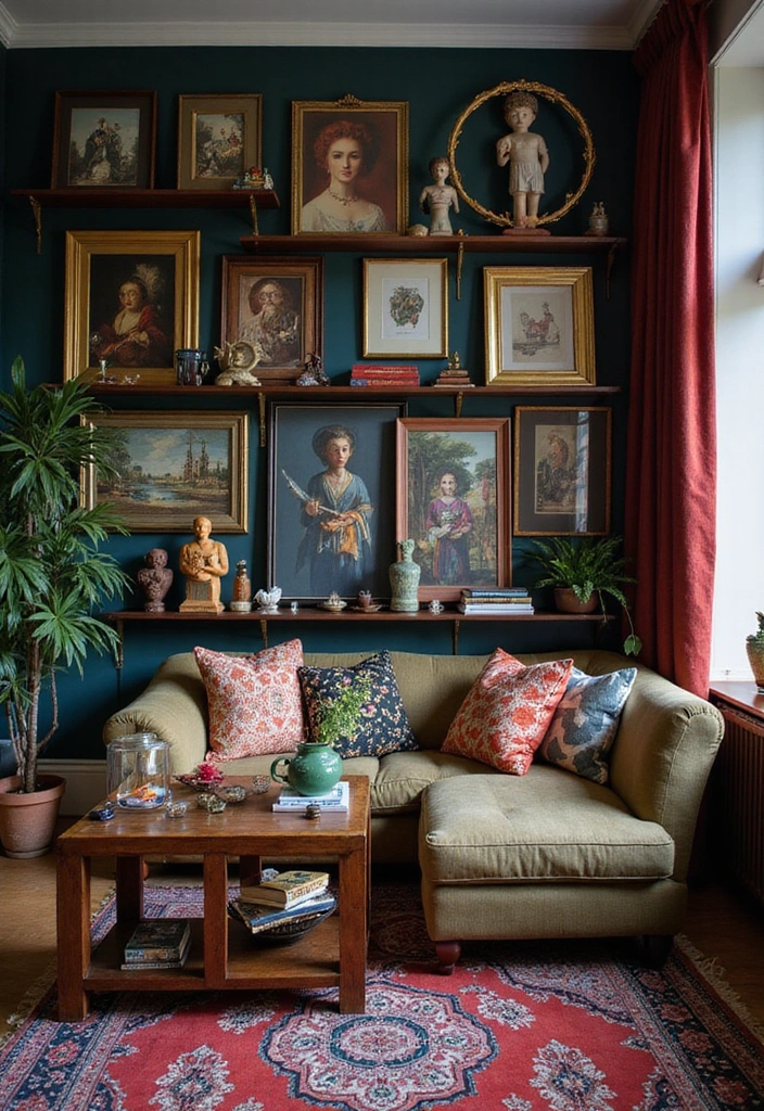 21 Dark Boho Living Room Ideas That Create a Cozy Ambiance! - 9. Artistic Arrangements
