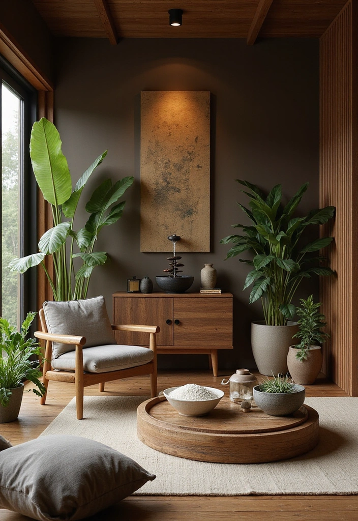21 Dark Living Room Ideas That'll Make You Want to Curl Up with a Book! - 10. Zen Retreat