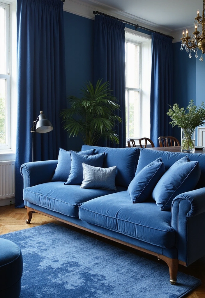 21 Chic Blue Living Room Ideas That'll Make You Want to Redecorate! - 17. Elegant Blue Textiles