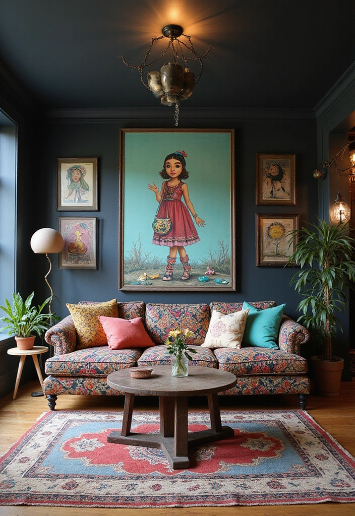 21 Dark Living Room Ideas That'll Make You Want to Curl Up with a Book! - 15. Whimsical Dark