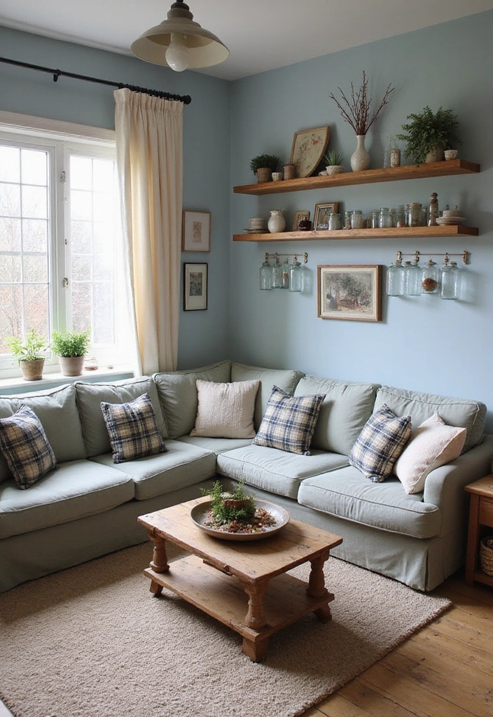 21 Chic Blue Living Room Ideas That'll Make You Want to Redecorate! - 12. Rustic Farmhouse Blue