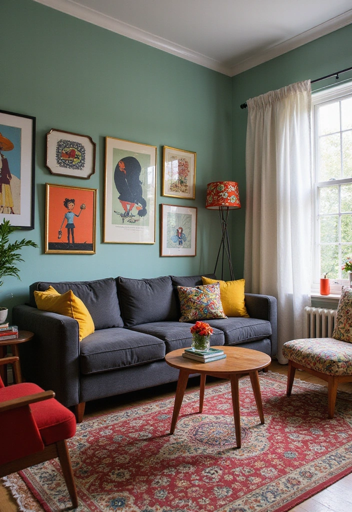 23 Dark Gray Sofa Living Room Ideas That’ll Transform Your Space (You Won't Believe #11!) - 12. Retro Revival