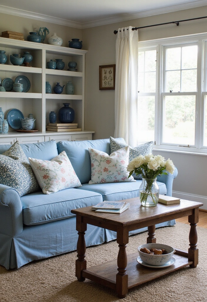 21 Chic Blue Living Room Ideas That'll Make You Want to Redecorate! - 8. Charming Cottage Style
