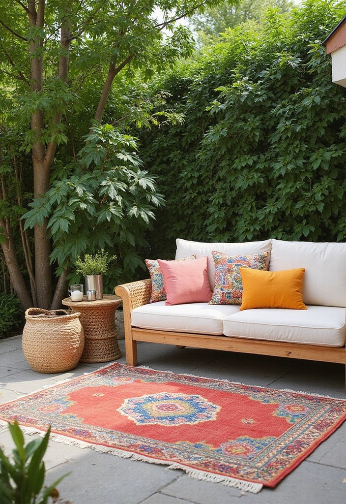 21 Outdoor Living Room Tips That Will Transform Your Space! - 18. Use Outdoor Rugs