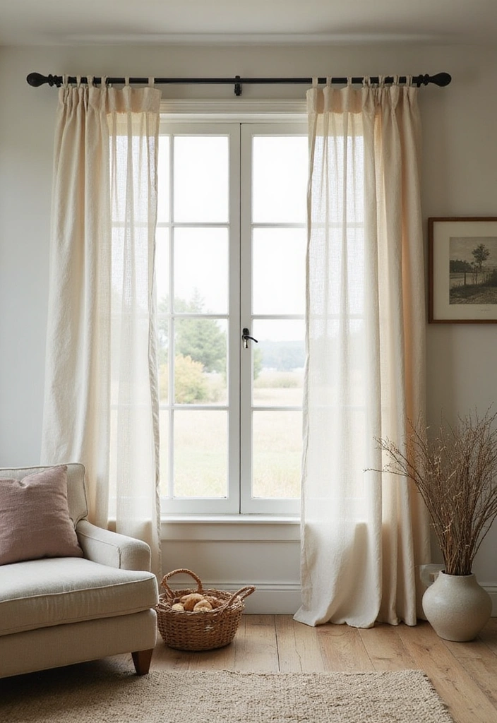 21 Farmhouse Style Living Room Ideas That Will Transform Your Space! - 13. Farmhouse-Style Curtains