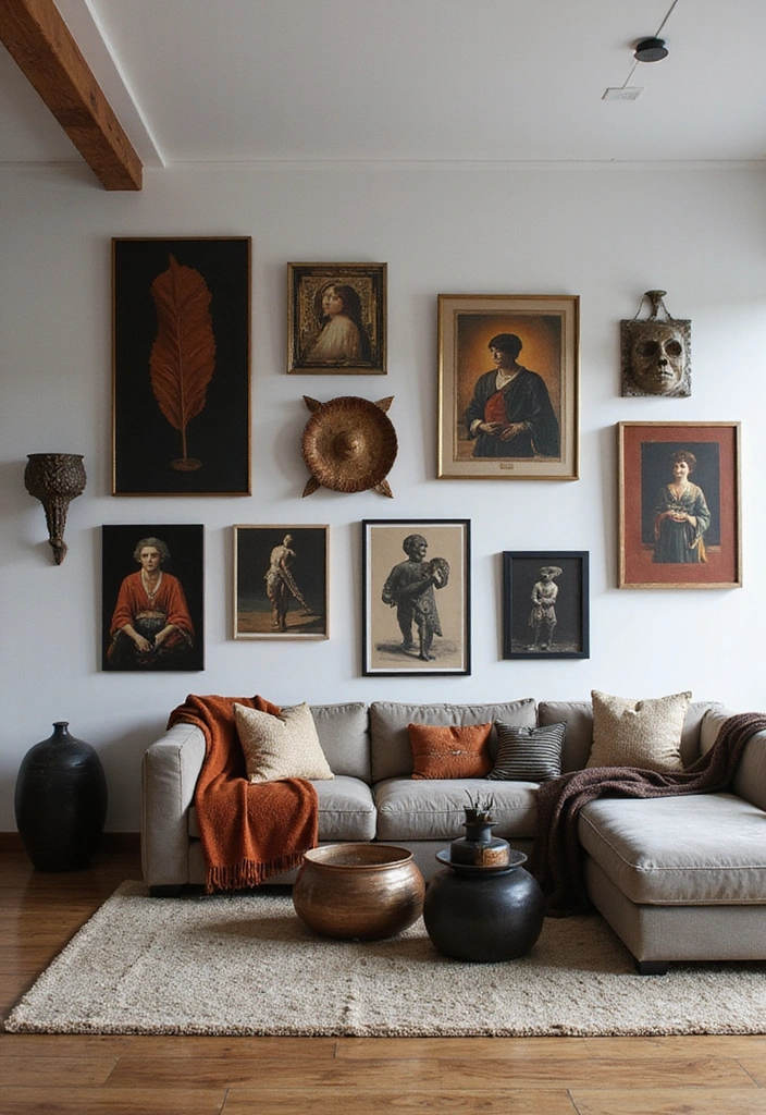 21 Black And Rust Living Room Ideas That Will Transform Your Space! - 16. Black and Rust Artwork Gallery