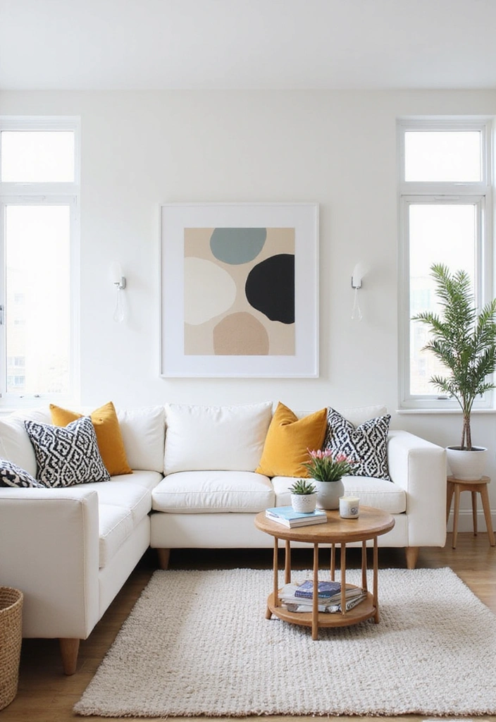 21 Stunning White Living Room Ideas That Will Leave You Breathless! - 16. White with Geometric Patterns