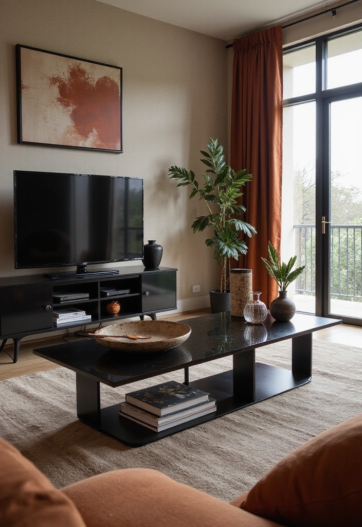 21 Black And Rust Living Room Ideas That Will Transform Your Space! - 4. Black Furniture Accents