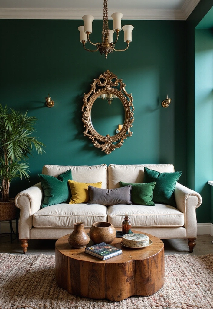 21 Moody Boho Living Room Ideas That'll Transform Your Space Into a Cozy Oasis! - 1. Jewel-Toned Elegance