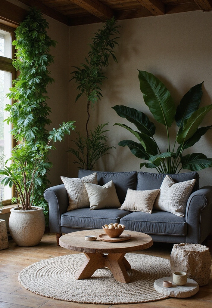 23 Dark Gray Sofa Living Room Ideas That’ll Transform Your Space (You Won't Believe #11!) - 10. Nature-Inspired Retreat