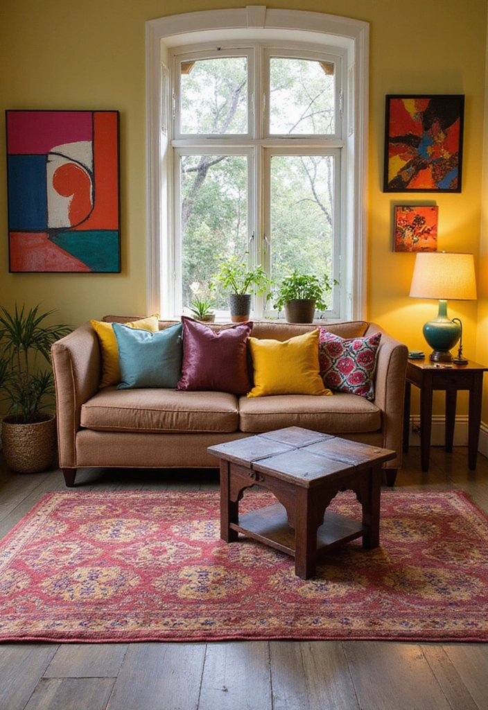 21 Brown Sofa Living Room Ideas That'll Make You Say 'Wow!' - 11. Bold Color Pops
