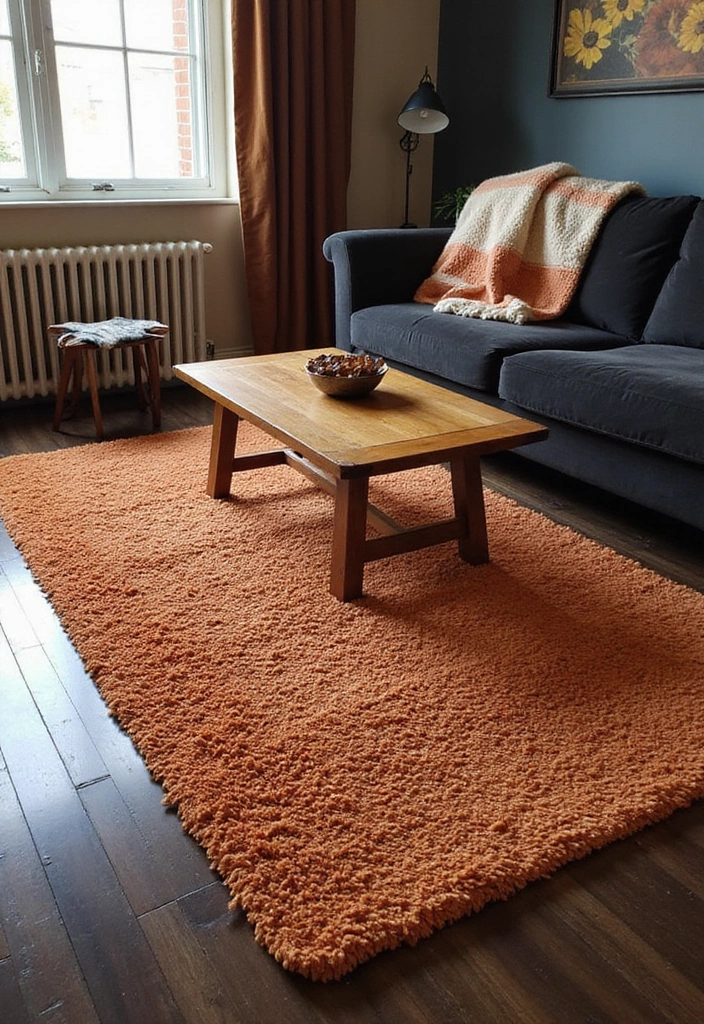 21 Black And Rust Living Room Ideas That Will Transform Your Space! - 2. Rusty Textured Rugs