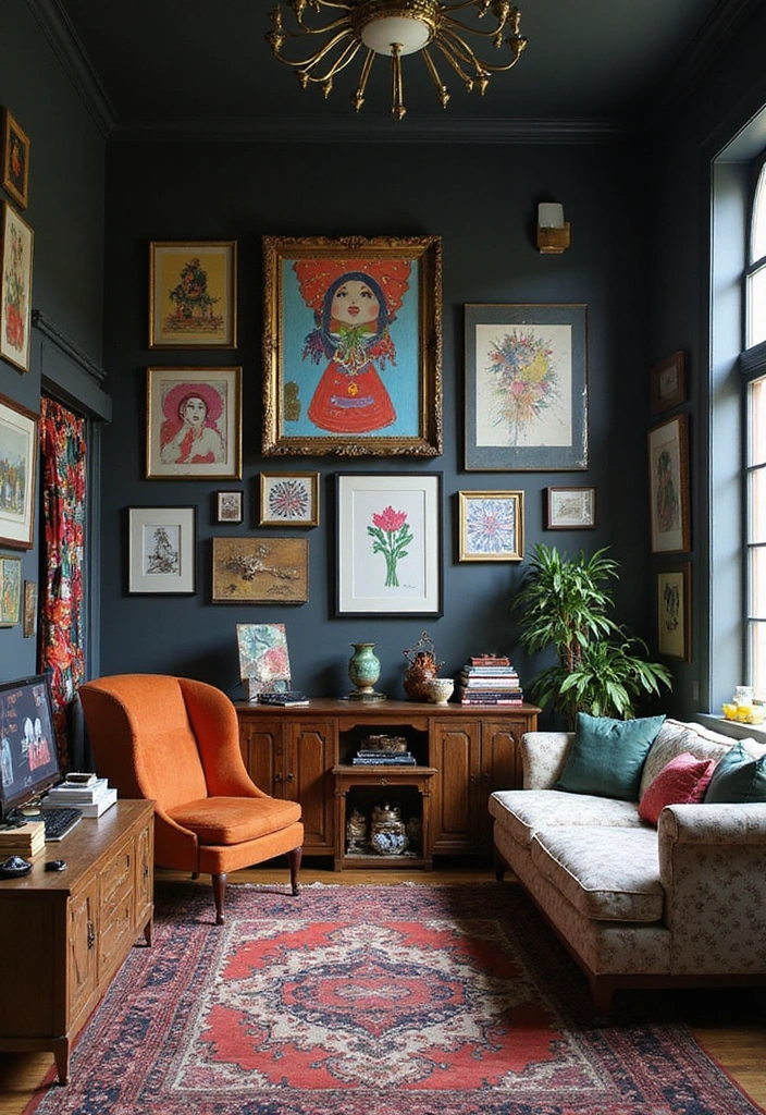 21 Dark Living Room Ideas That'll Make You Want to Curl Up with a Book! - 21. Eclectic Dark