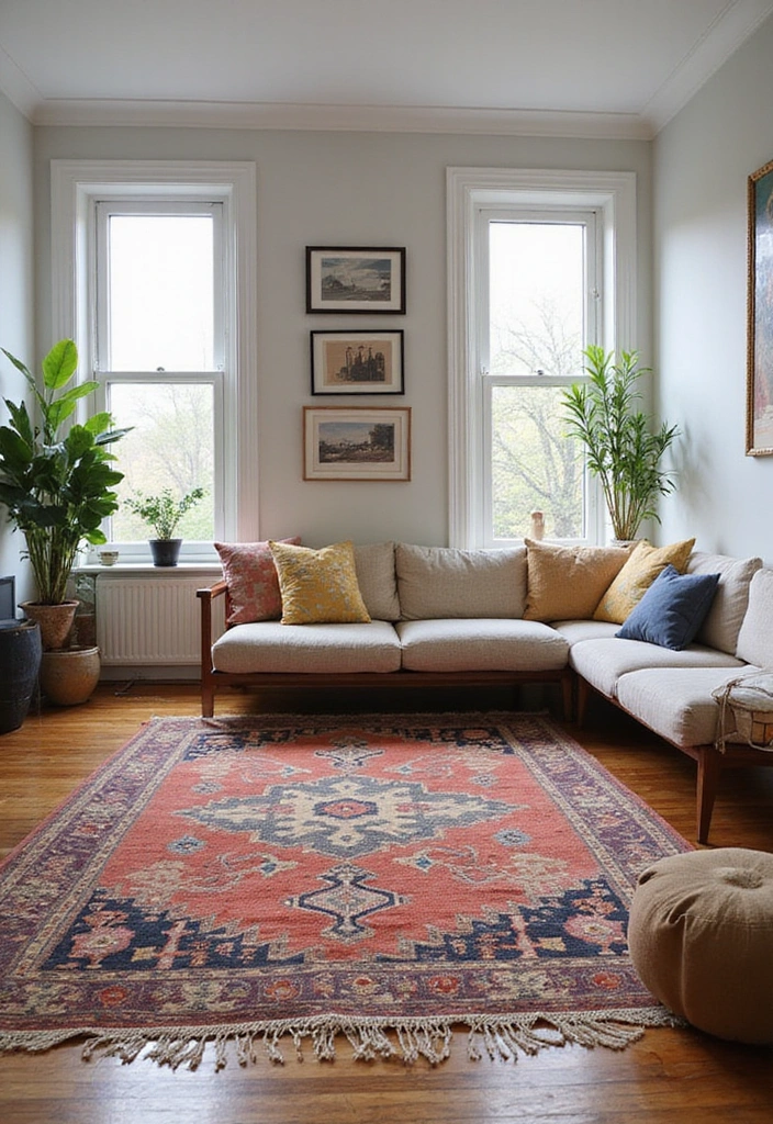 21 French Cottage Living Room Ideas That'll Make You Swoon! - 17. Unique Rugs