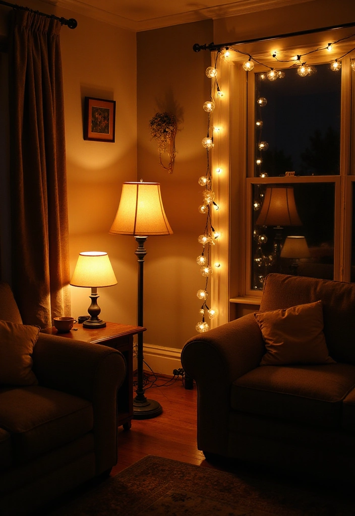 21 Dark Boho Living Room Ideas That Create a Cozy Ambiance! - 3. Warm Ambient Lighting